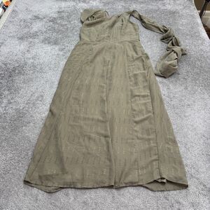 Indya Foil Dot One Shoulder Maxi Dress Womens Large Bronze Gold Pleated Formal